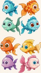 Fototapeta premium Cartoon baby fish set, vector illustration of a fish 