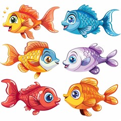 Fototapeta premium Cartoon baby fish set, vector illustration of a fish 