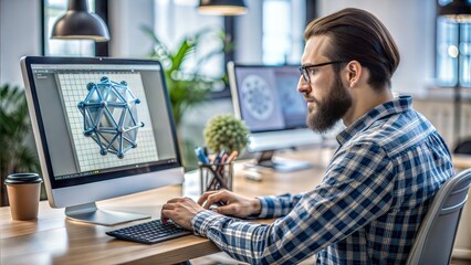 Product Designer – 3D Modeling: A product designer using 3D modeling software to create new designs, emphasizing design innovation.
