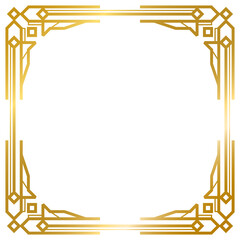 Art Deco gold square frame vintage frame line geometric wedding label card frame png transparent background