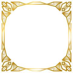 Art Deco gold square frame vintage frame line geometric wedding label card frame png transparent background