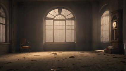 A scene where a clock's ticking becomes the only sound in a deserted room, setting the eerie ambiance ai_generated