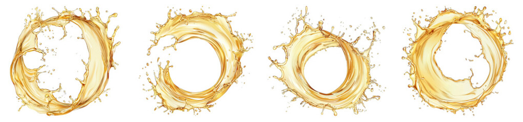 Ginger Ale Splash isolated on transparent png background collection set . Generative ai