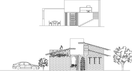 vector illustration sketch design for the front view of a simple house for a small family
