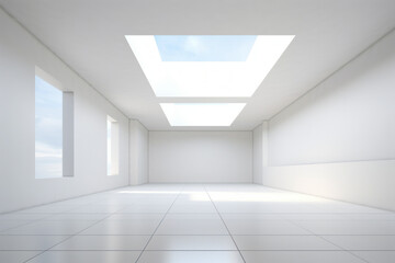 Fototapeta premium Room with skylight and white floor and walls.