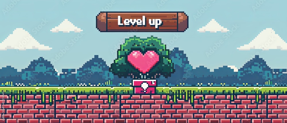 Aufkleber a video game level up screen with a tree with a heart on it