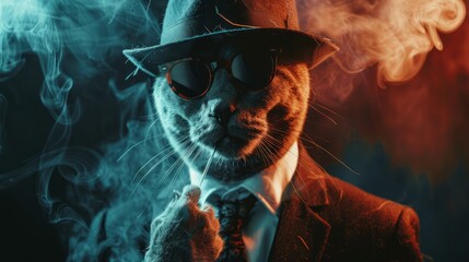 dressed cat animal background portrait advertisement background mafia movie scene by generative AI...