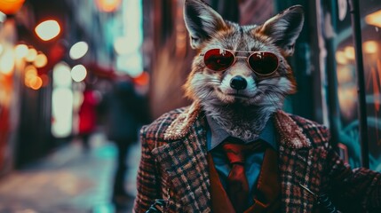 dressed fox animal background portrait street photography advertisement background by generative AI...