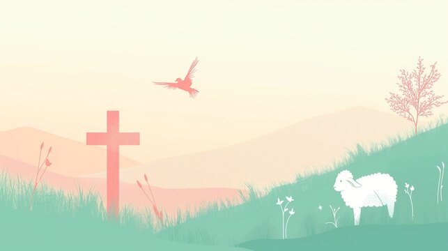 Modern Religious Symbols &ndash; Cross, Dove, and Lamb in Pastel Harmony