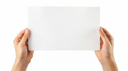 Obraz premium Hands clutching a sheet of paper, isolated with white background, studio lighting, close-up view with detailed texture and focus