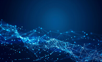 Fototapeta premium Abstract blue background with glowing dots and lines in the style of low poly style vector illustration of technology network connection concept, digital communication on dark backdrop for banner or p