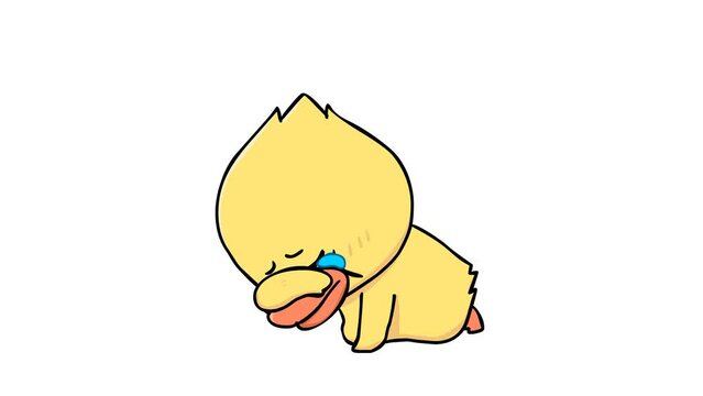 Animated Duck Crying and Wiping Tears on White Background