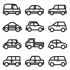 Car icon set in linear style. Transport symbol. Vector illustration