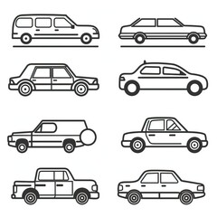 Car icon set in linear style. Transport symbol. Vector illustration