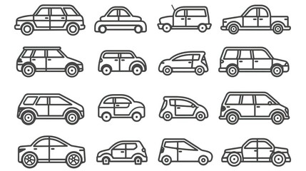 Car icon set in linear style. Transport symbol. Vector illustration