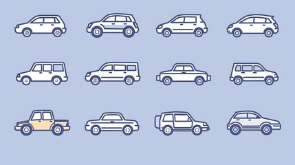 Car icon set in linear style. Transport symbol. Vector illustration
