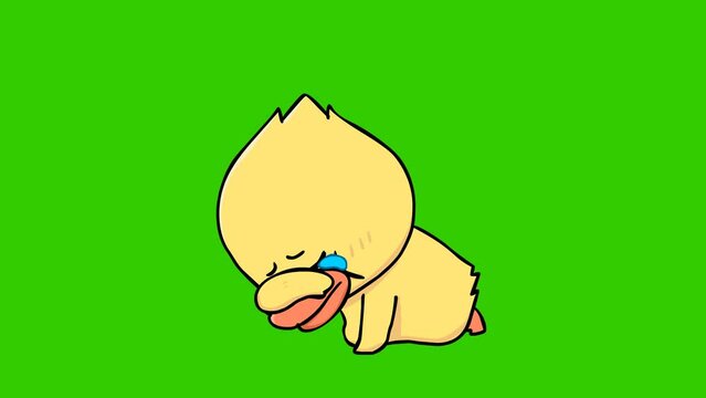Animated Duck Crying and Wiping Tears on Green Screen