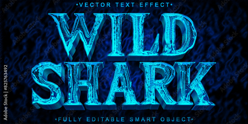 Aufkleber dangerous blue wild shark vector fully editable smart object text effect