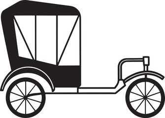 vintage rikshaw silhouette black and white illustration
