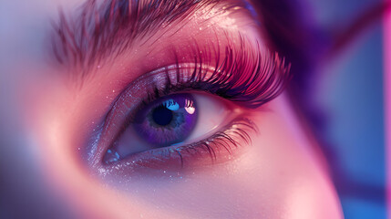 Beautiful Macro Female Eye with extremely long Eyelashes, generative AI