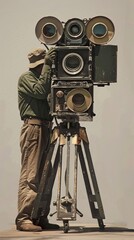 Cameraman Vintage Camera Soundman Boom Retro, pic of slenderman