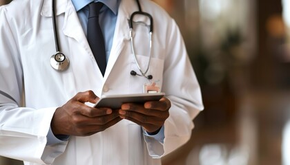 Doctor utilizing tablet for electronic medical records management in healthcare setting