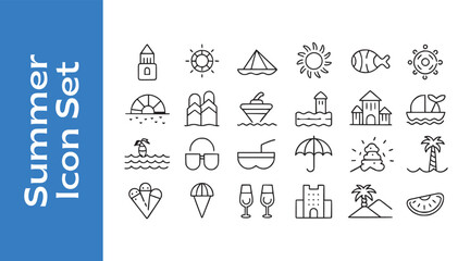 Summer Icon Set with editable vector outline. 