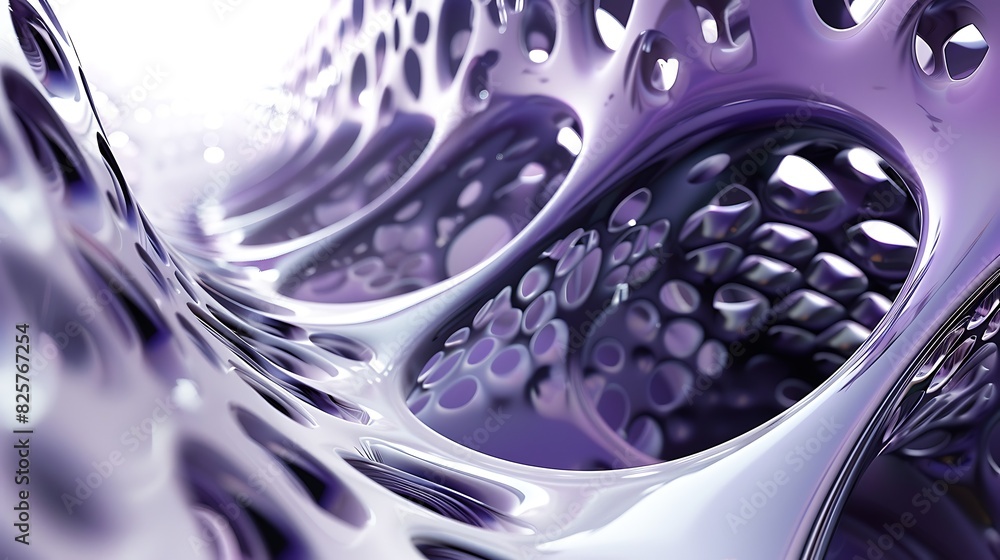 Fototapete 3d rendering of a purple organic structure with a smooth, reflective surface.