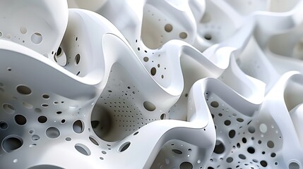 Obraz premium White abstract 3D organic structure with holes. Futuristic sci-fi background.