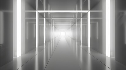Cinematic Scene of Futuristic 3D Corridor with Neon Lighting and Geometric Patterns