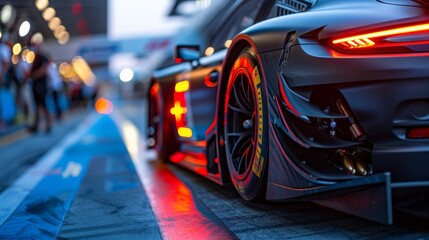 Obraz premium Dynamic close up of racing car wheel in motion with visible motion blur for impactful visuals