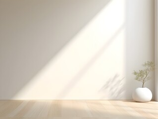 Creative Minimalist Interior with Soft Natural Lighting and Wooden Flooring for Product Presentation