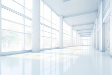 Fototapeta na wymiar White room with large windows and white floor with white floor.