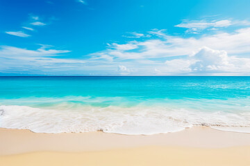 Fototapeta premium Beach with blue sky and white clouds above it.