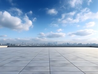 Expansive 3D Rendering of Cityscape with Cloudy Sky and Empty Square