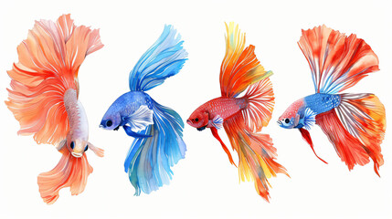 image shows different Betta fish, also known as Siamese fighting fish,