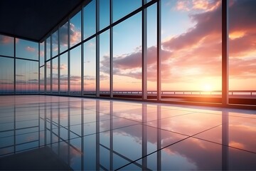 Mesmerizing Panoramic View of Sunrise Through Sleek Glass Building Facade