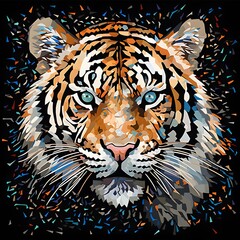 Abstract mosaic wild tiger portrait