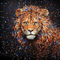 Abstract mosaic wild lion portrait