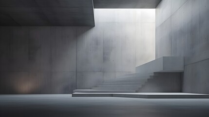 Minimalist Concrete Architecture Interior with Geometric Stairs and Dramatic Lighting