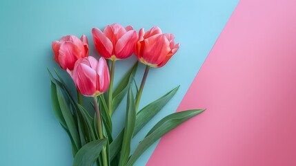 Obraz premium Mother s Day Celebration : Lovely Tulips on a Colorful Background