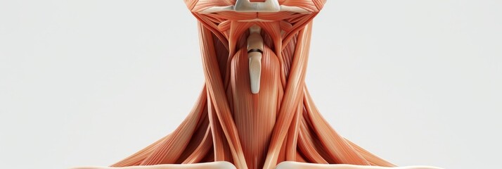 3D realistic illustration of the neck muscular system on a white background. Human muscles, medical illustration.