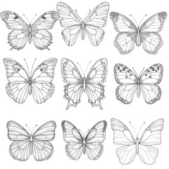 Fototapeta premium Butterfly continuous line drawing elements set isolated on white background, butterflies design, butterfly drawing