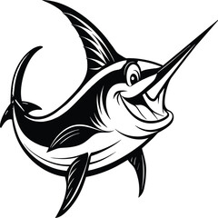 Marlin Swordfish illustration in black clipart style blue marlin vector fisherman logo fishing