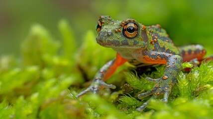 Obraz premium Close-up of Ranitomeya fantastica varodero on moss