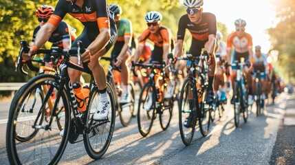 Cyclists engaged in a fierce competition during an exhilarating road race challenge
