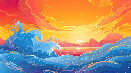 Summer background and banner with water, splash and waves in vector abstract shape. 