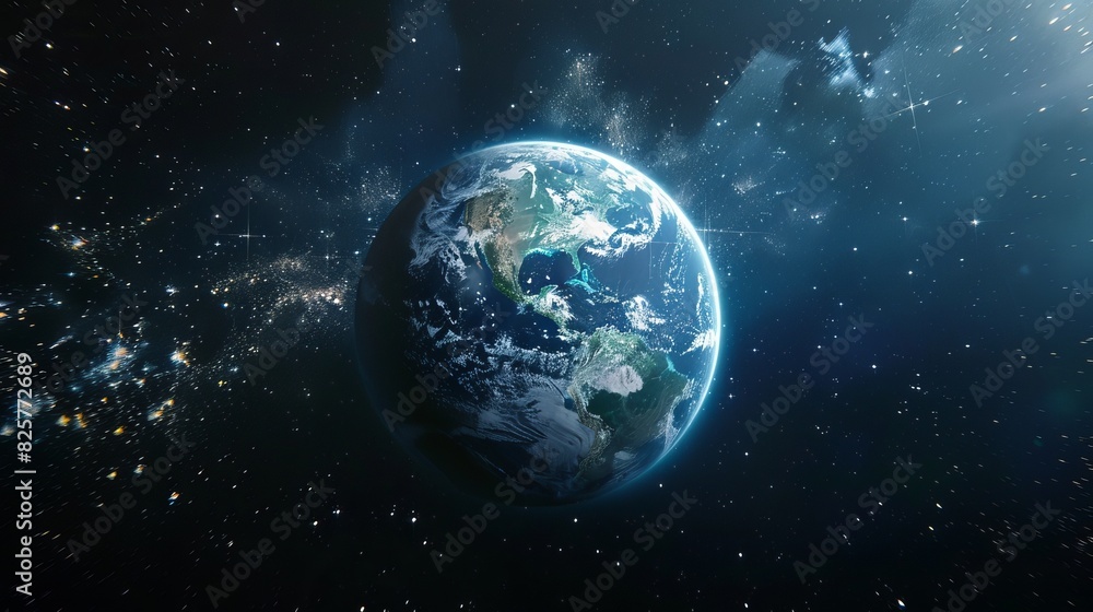 Sticker a three-dimensional image of the earth resembling an echo