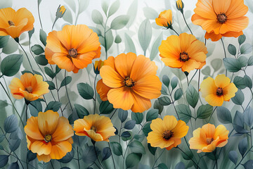 Poppy flowers background for graphics use. Created with Ai