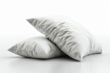 Generate an image of two white pillows on a white background. The pillows should be soft and fluffy, and the image should be well-lit.